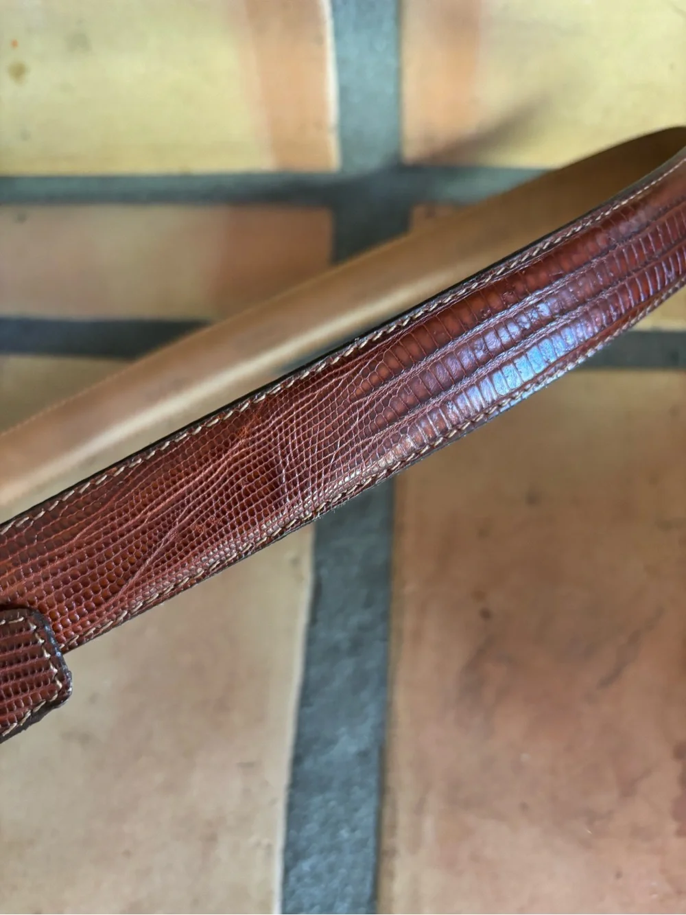 Vintage  Lizard skin Brown Men's Belt with 100% Brass Buckle Made in USA